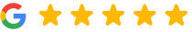 Google logo with five gold stars indicating excellent customer ratings for Esthetique Dental.